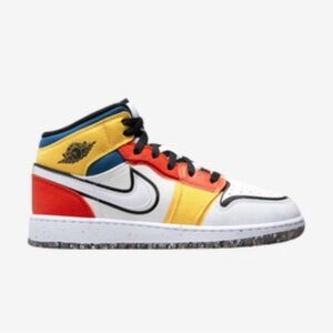 Jordan 1 Mid SE "White/Black/Picante Red/French Blue" Kids' Shoe 13.5 NWT